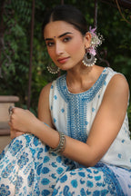 Juniper Womens Blue Embroidered And Printed Kurta Sharara Dupatta Set - Distacart