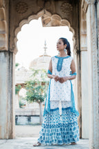 Juniper Womens Blue Embroidered And Printed Kurta Sharara Dupatta Set - Distacart