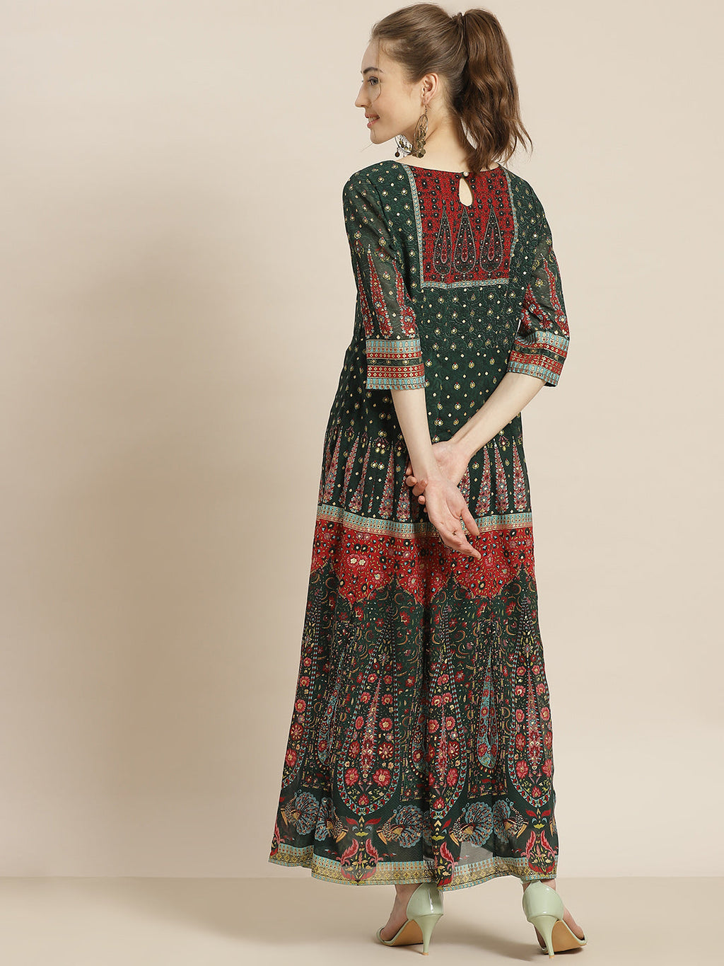 Juniper Womens Jadegreen Georgette Foil Print Maxi Dress - Distacart
