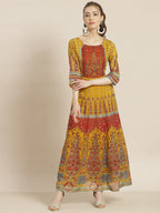 Juniper Women Mustard Georgette Printed Anarkali Dress - Distacart