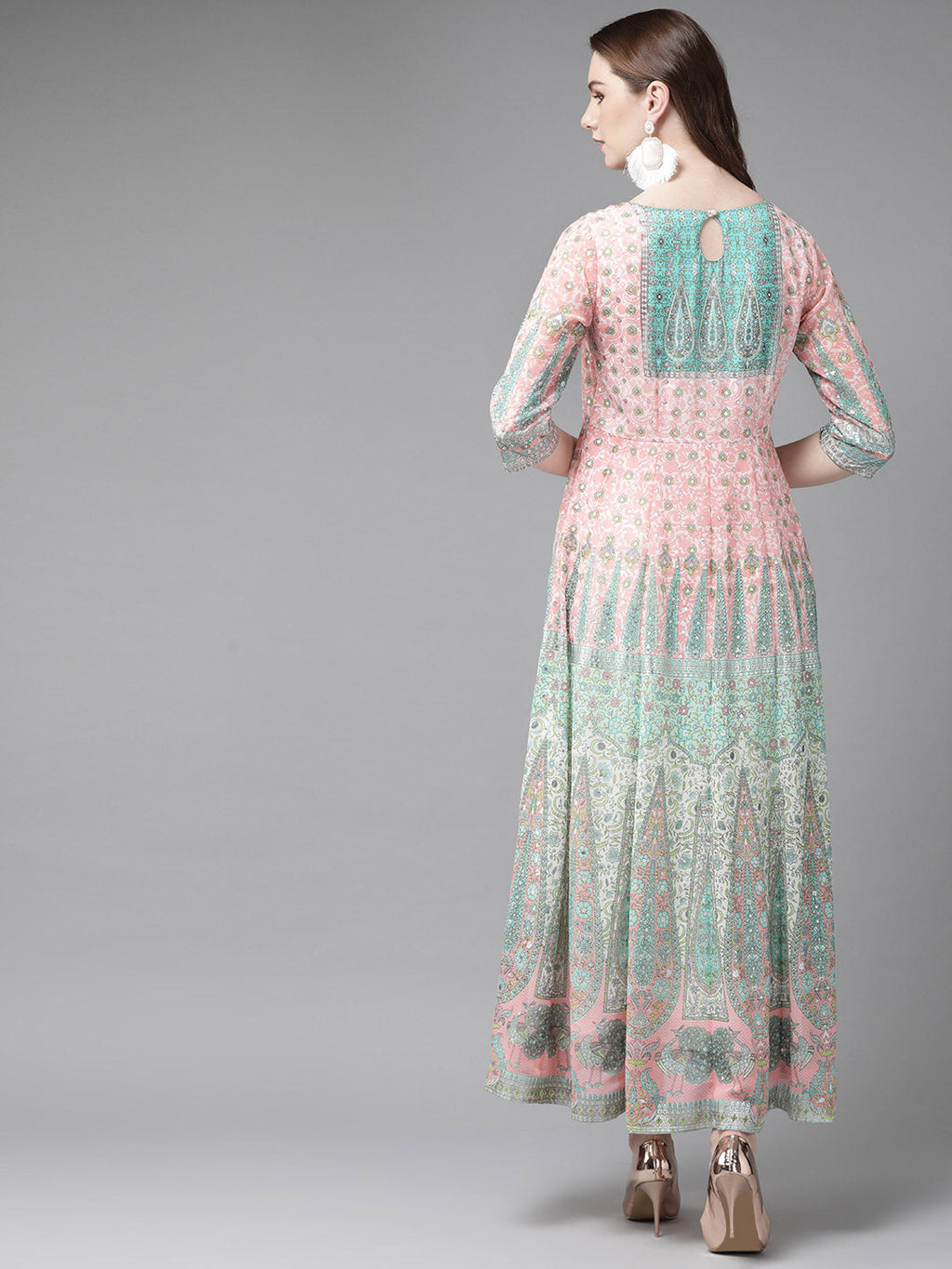 Juniper Womens Peach Georgette Foil Print Maxi Dress - Distacart