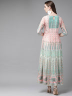 Juniper Womens Peach Georgette Foil Print Maxi Dress - Distacart