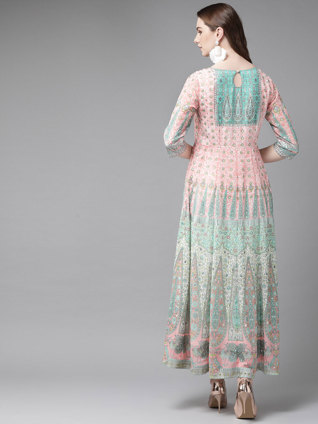 Juniper Womens Peach Georgette Foil Print Maxi Dress - Distacart