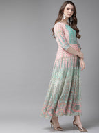 Juniper Womens Peach Georgette Foil Print Maxi Dress - Distacart