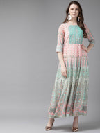 Juniper Womens Peach Georgette Foil Print Maxi Dress - Distacart