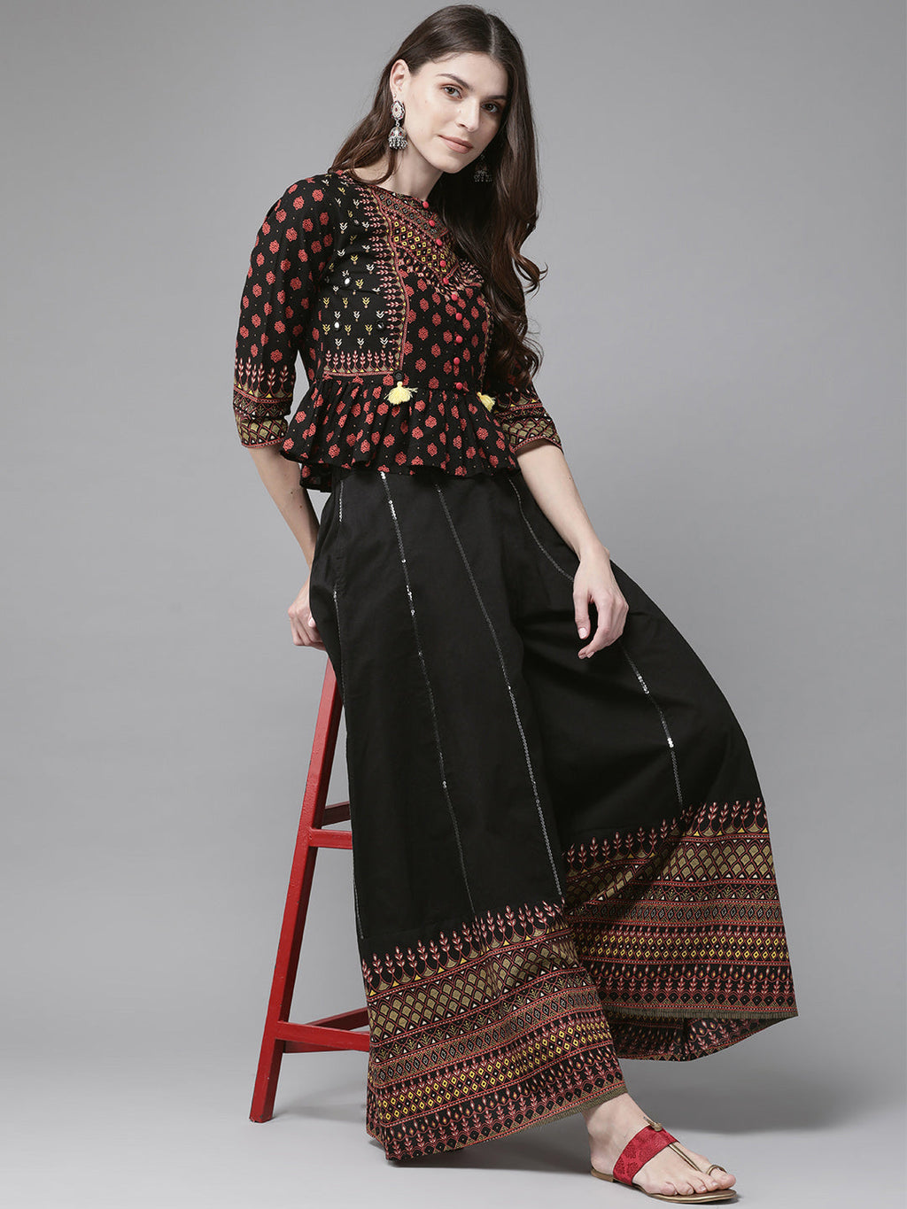 Juniper Womens Black Floral Printed Cambric Clothing Set - Distacart