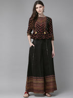Juniper Womens Black Floral Printed Cambric Clothing Set - Distacart