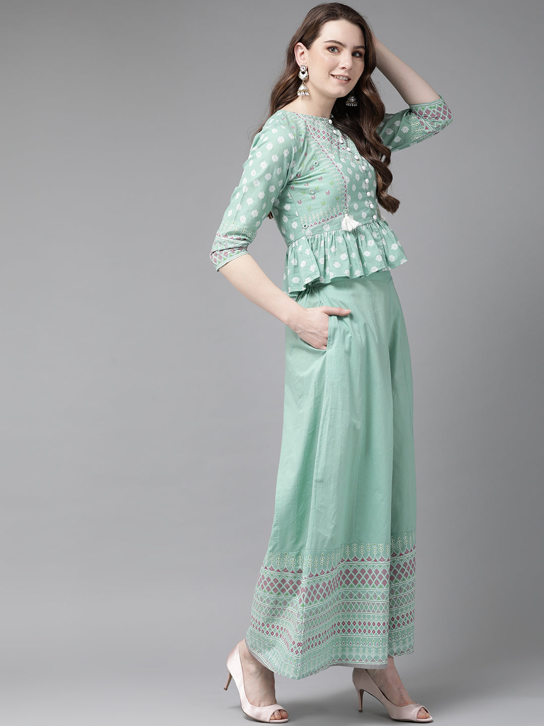 Juniper Womens Mint Floral Printed Cambric Clothing Set - Distacart