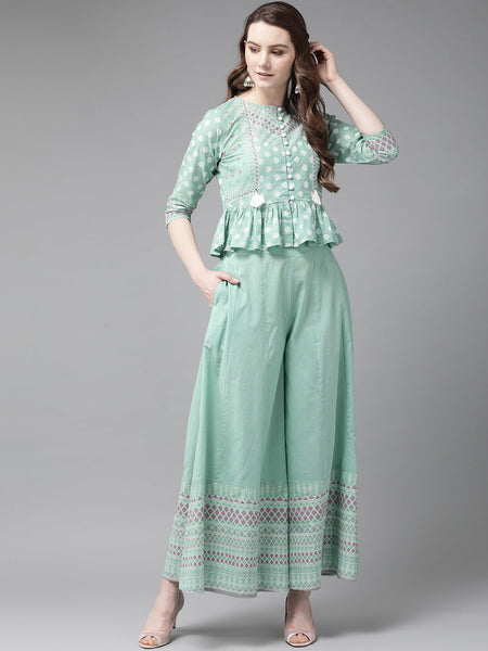 Juniper Womens Mint Floral Printed Cambric Clothing Set