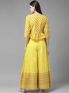 Juniper Women Yellow Cambric Printed Peplum Clothing Set - Distacart