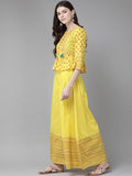 Juniper Women Yellow Cambric Printed Peplum Clothing Set - Distacart