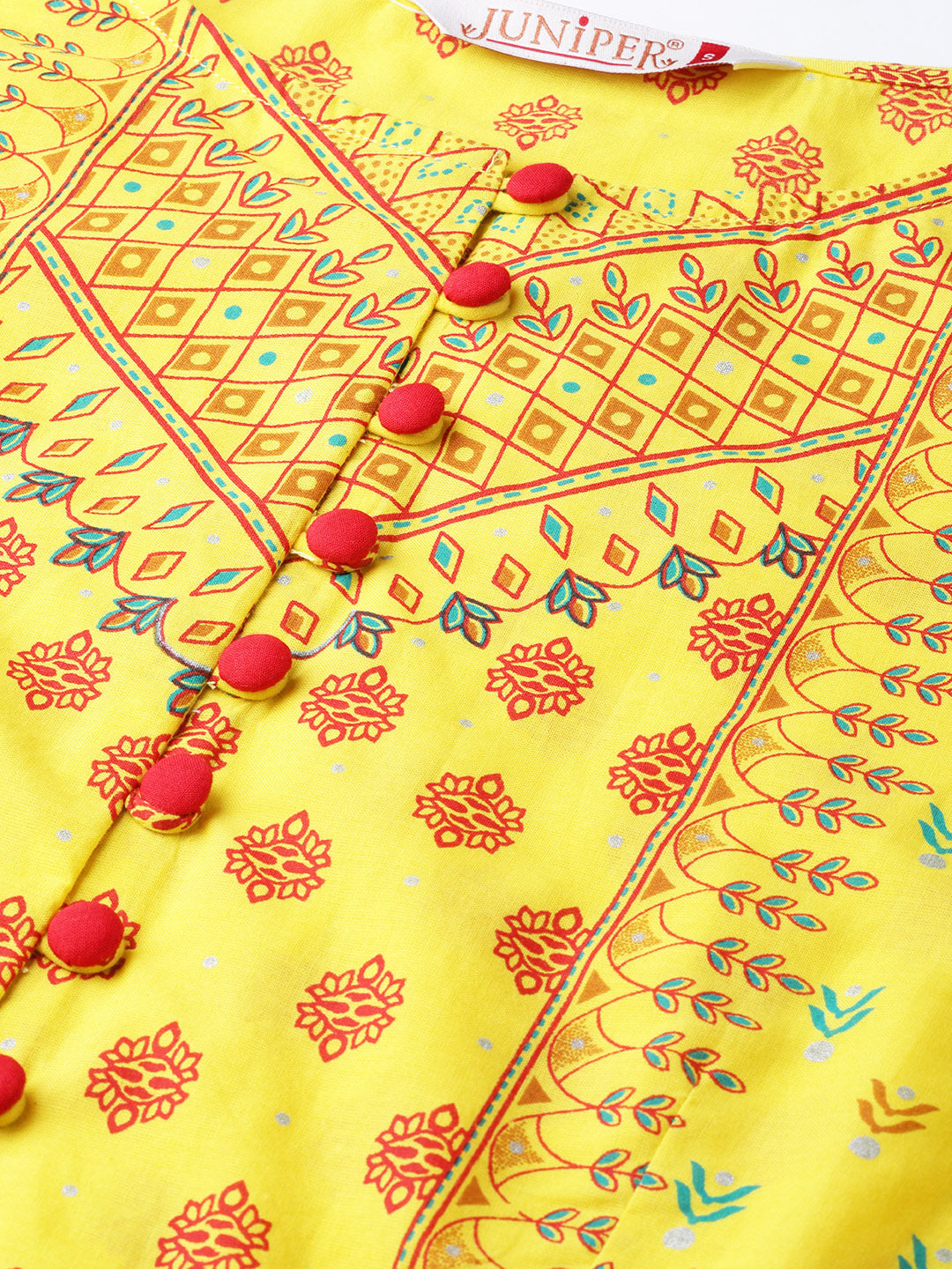 Juniper Women Yellow Cambric Printed Peplum Clothing Set - Distacart