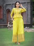 Juniper Women's Yellow Cambric Printed Peplum Clothing Set - Distacart