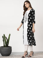 Sangria Women Black & Off-White Woven Design Straight Kurta