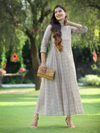 Juniper Women's Beige Chanderi Silk Printed Anarkali Kurta - Distacart