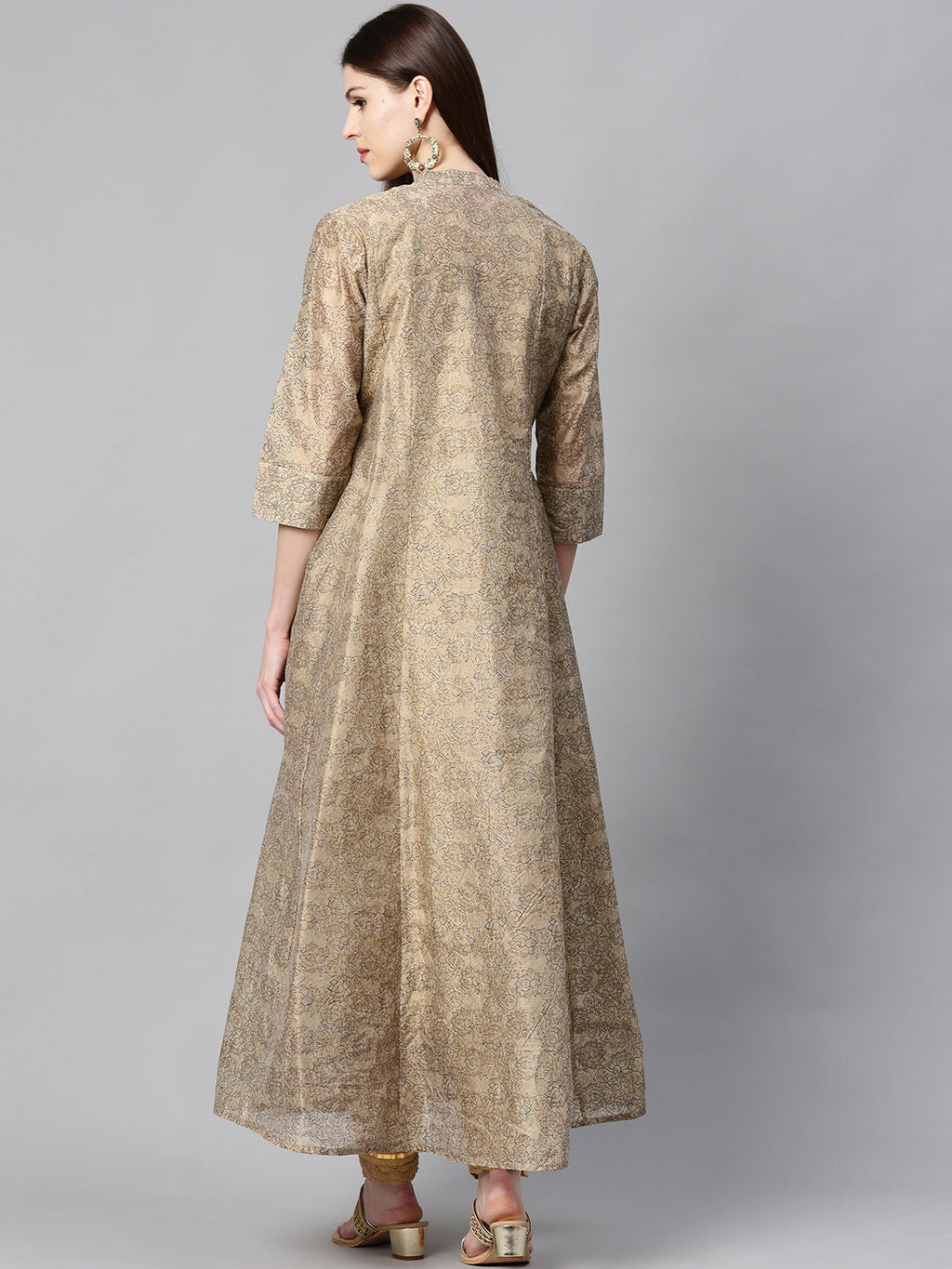 Juniper Women Beige Chanderi Silk Printed Anarkali Kurta - Distacart