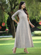 Juniper Women's Beige Chanderi Silk Printed Anarkali Kurta - Distacart