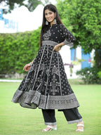 Juniper Women's Black Georgette Printed Anarkali Kurta Sets - Distacart