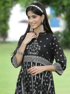Juniper Womens Black Georgette Foil Printed Circular Kurta Dress With Solid Palazzo Set - Distacart