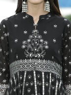 Juniper Womens Black Georgette Foil Printed Circular Kurta Dress With Solid Palazzo Set - Distacart