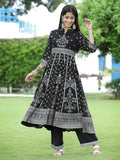 Juniper Womens Black Georgette Foil Printed Circular Kurta Dress With Solid Palazzo Set - Distacart