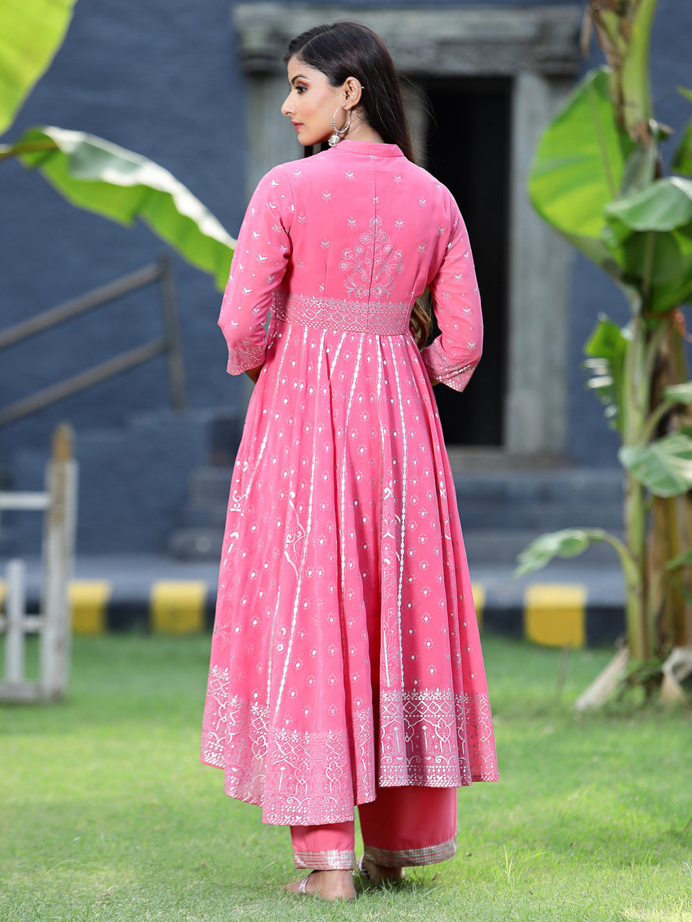 Juniper Women's Coral Georgette Printed Anarkali Kurta Sets - Distacart