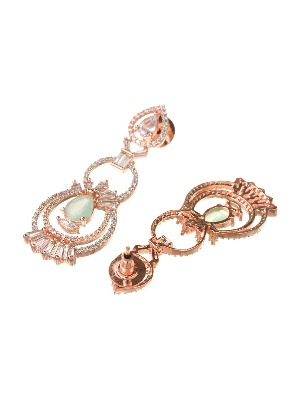 Saraf RS Jewellery Rose Gold-Plated & Sea Green American Diamond Studded Jewellery Set - Distacart