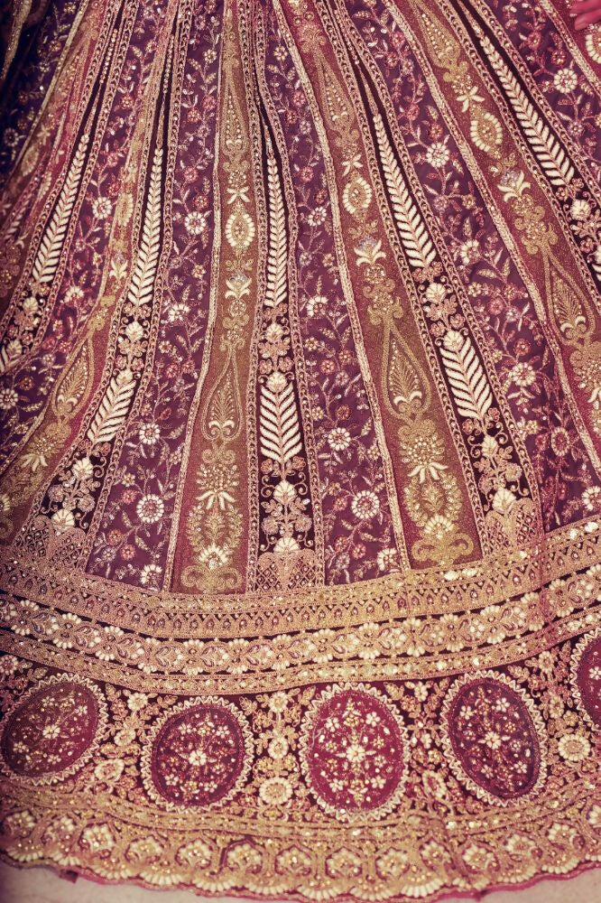 Kesar Fab Dark-Purple Net Hand_Woven Lehenga
