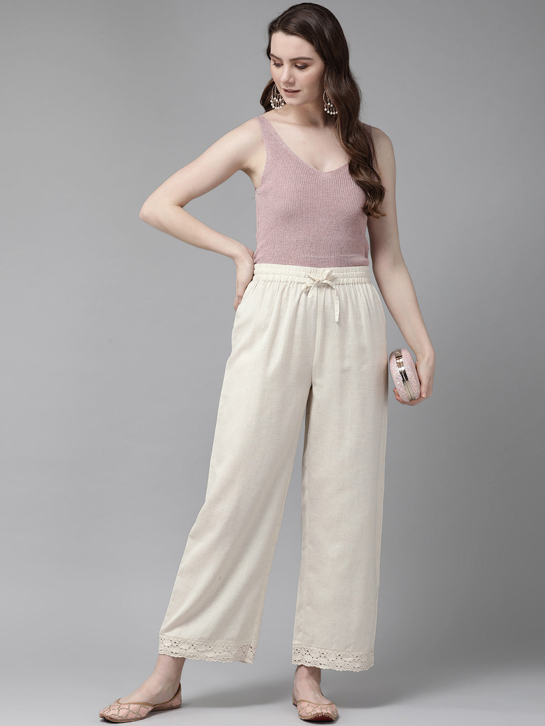 Juniper Women Offwhite Rayon Flex Solid Wide Leg Palazzo - Distacart