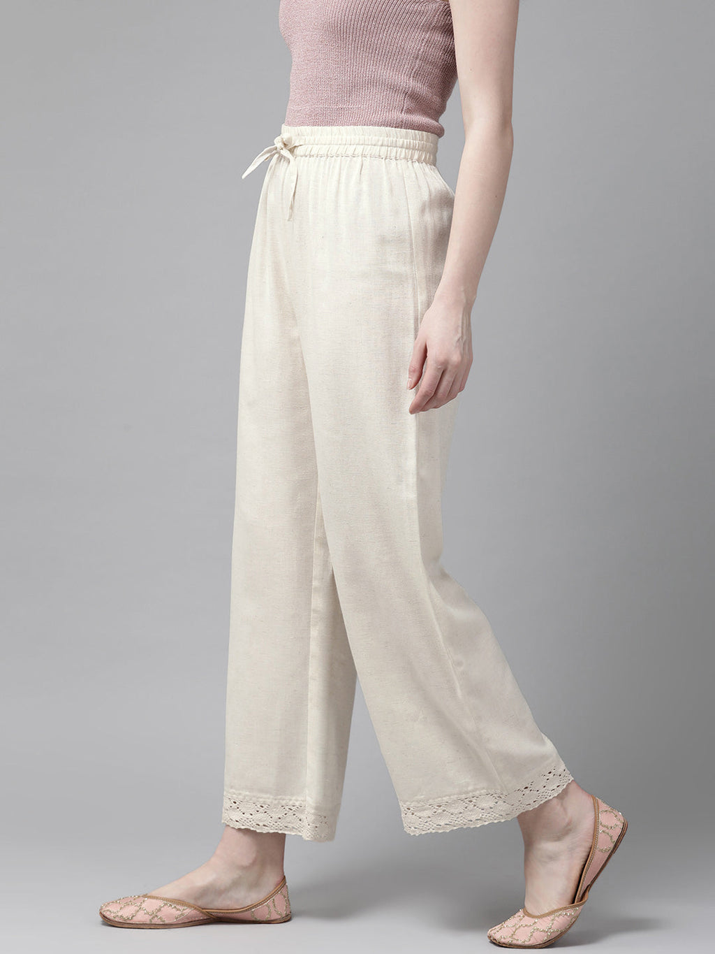Juniper Women Offwhite Rayon Flex Solid Wide Leg Palazzo - Distacart