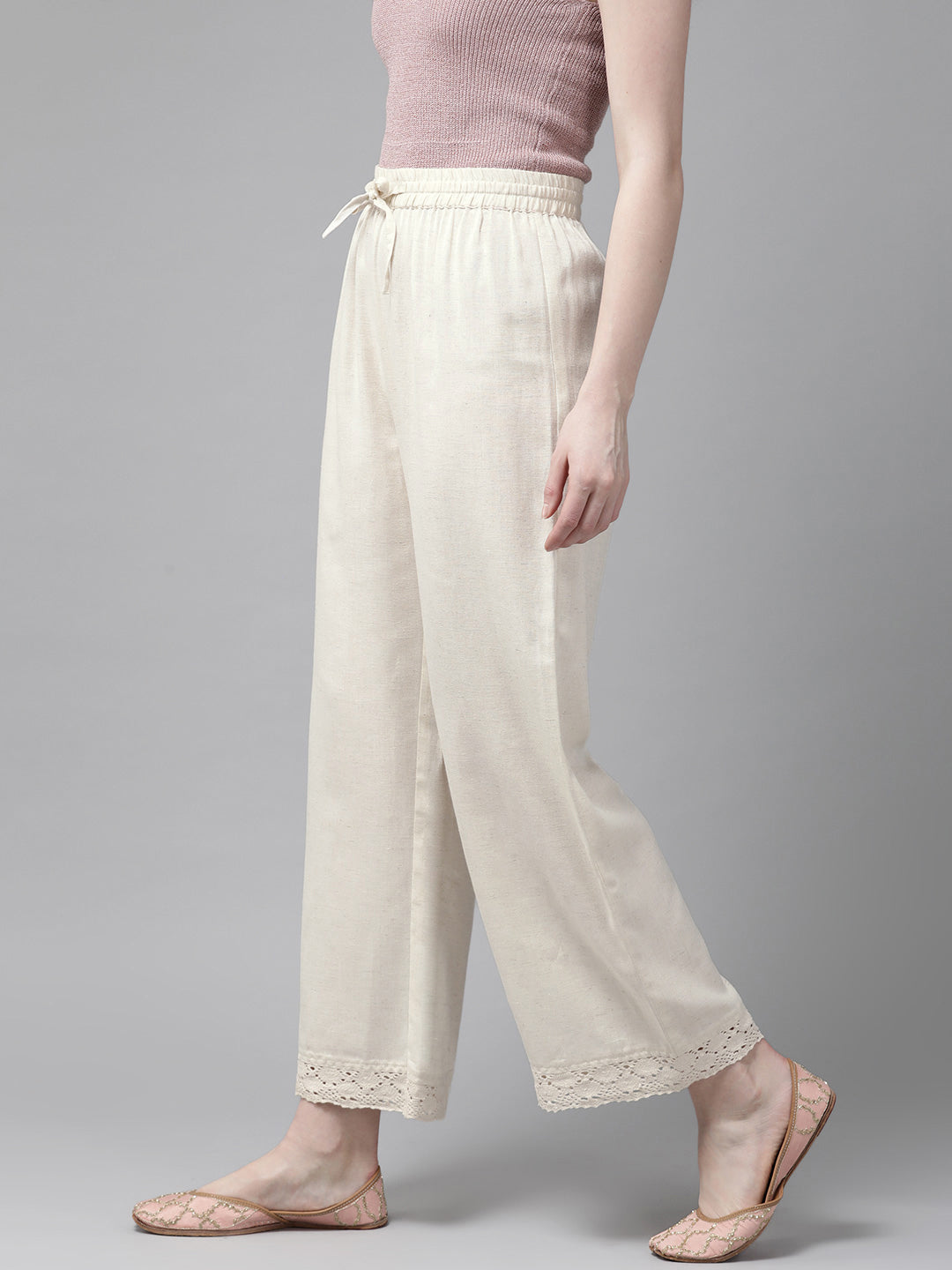 Juniper Women Offwhite Rayon Flex Solid Wide Leg Palazzo - Distacart