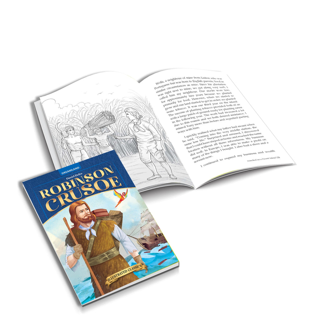 Dreamland Publications Robinson Crusoe- Illustrated Abridged Classics for Children with Practice Questions : Children Classic Fiction Book - Distacart