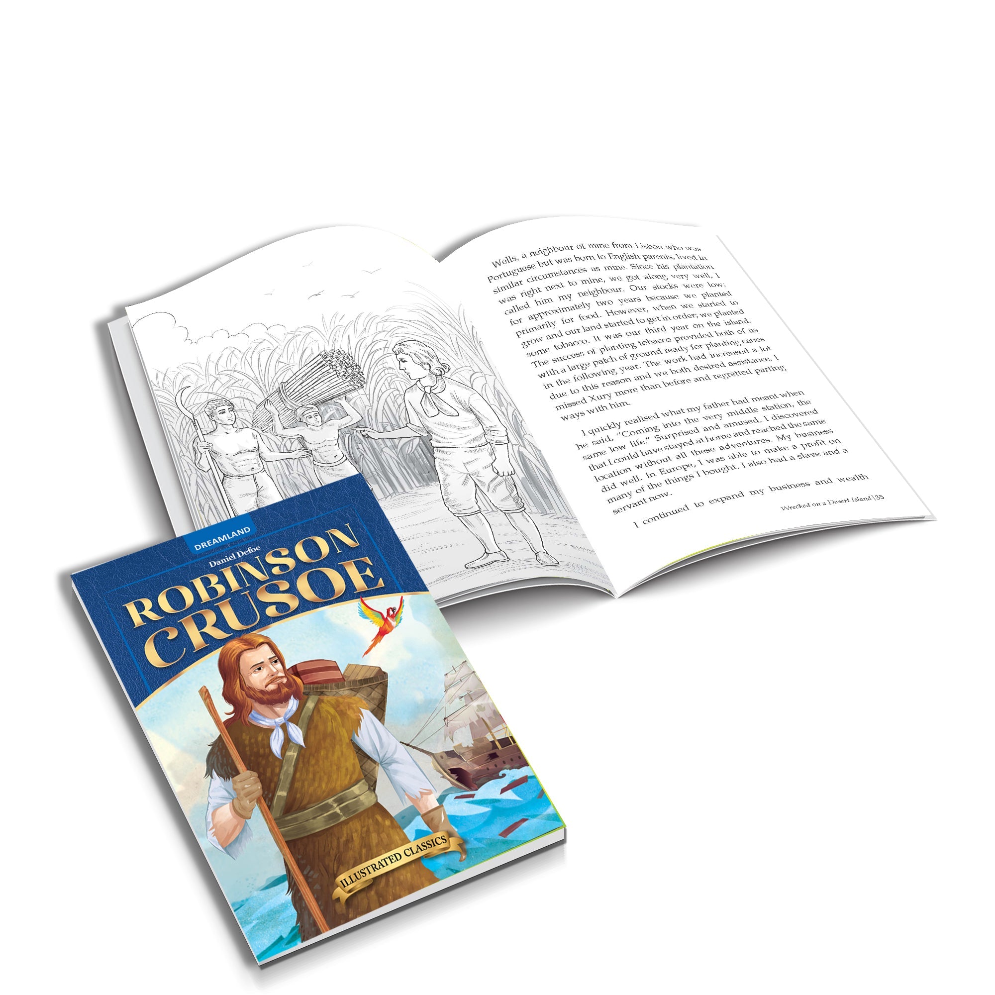 Dreamland Publications Robinson Crusoe- Illustrated Abridged Classics for Children with Practice Questions : Children Classic Fiction Book - Distacart
