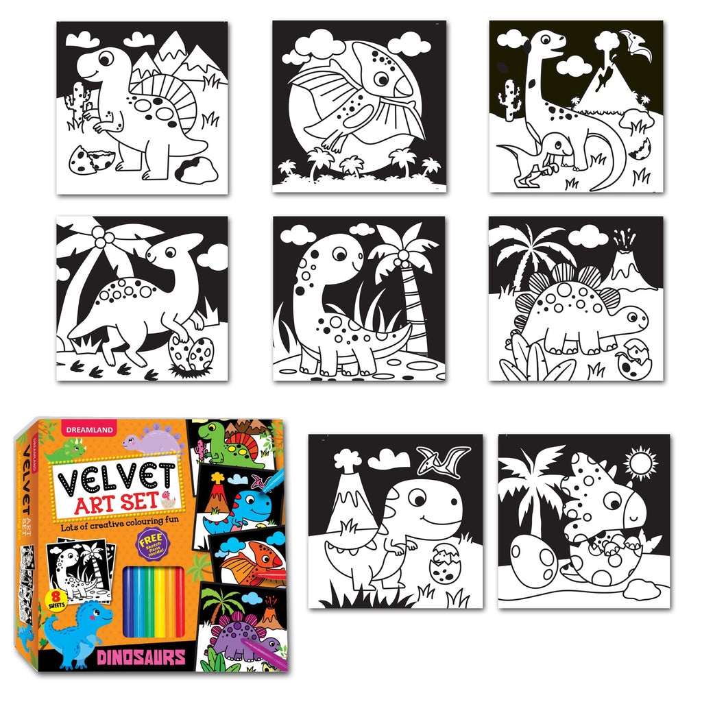 Dreamland Publications Dinosaurs - Velvet Art Set With 10 Free Sketch Pens - Distacart