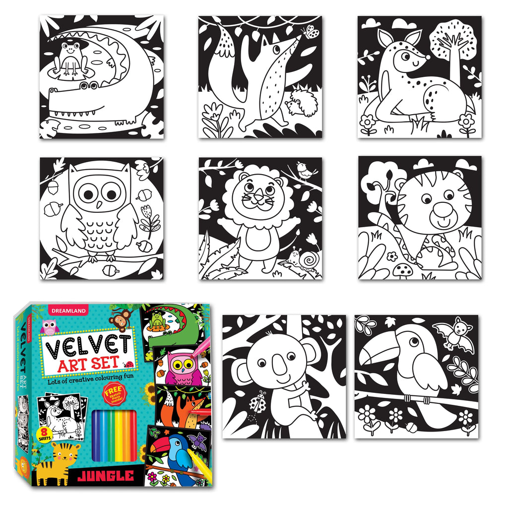 Dreamland Publications Jungle - Velvet Art Set With 10 Free Sketch Pens - Distacart