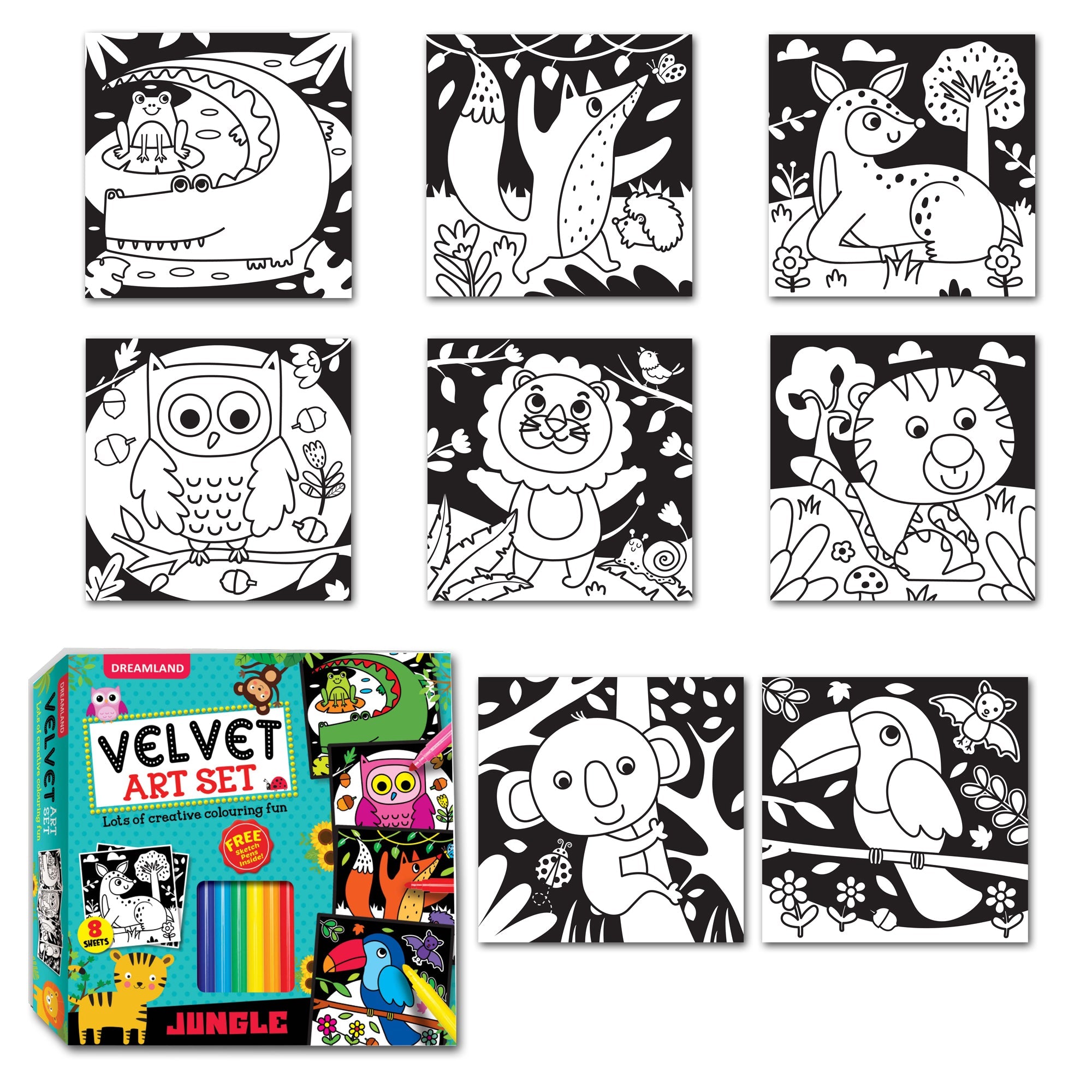 Dreamland Publications Jungle - Velvet Art Set With 10 Free Sketch Pens - Distacart
