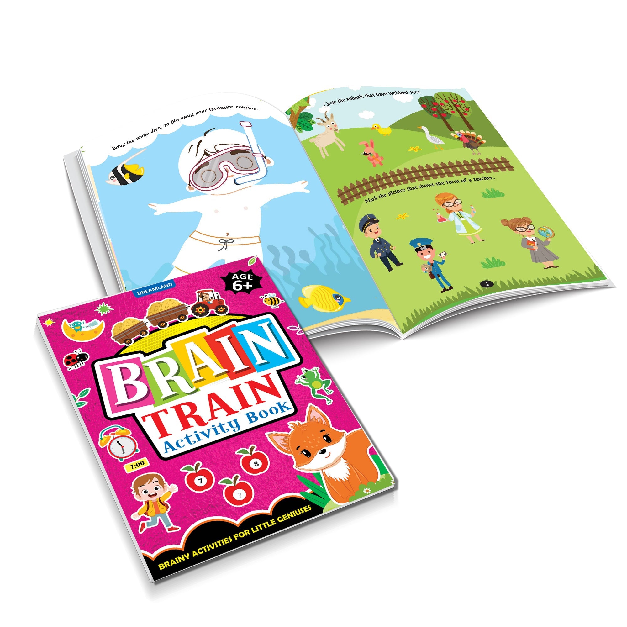 Dreamland Publications Brain Train Activity Book for Kids Age 6+ - With Colouring Pages, Mazes, Puzzles and Word searches Activities - Distacart