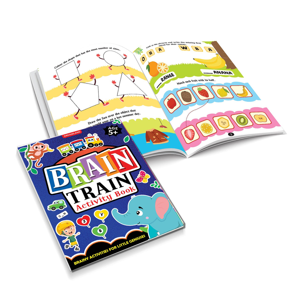 Dreamland Publications Brain Train Activity Book for Kids Age 5+ - With Colouring Pages, Mazes, Puzzles and Word searches Activities - Distacart