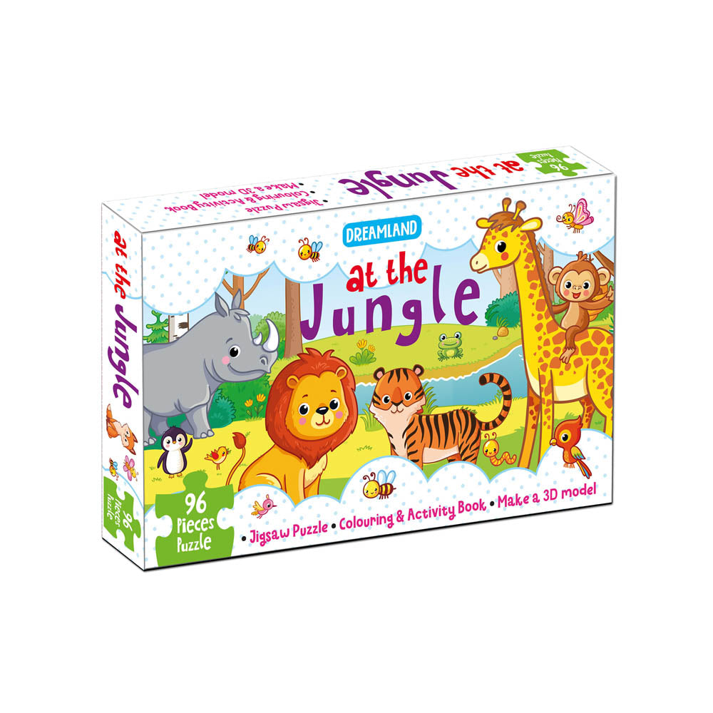 Dreamland Publications At the Jungle Jigsaw Puzzle for Kids – 96 Pcs | With Colouring & Activity Book and 3D Model - Distacart