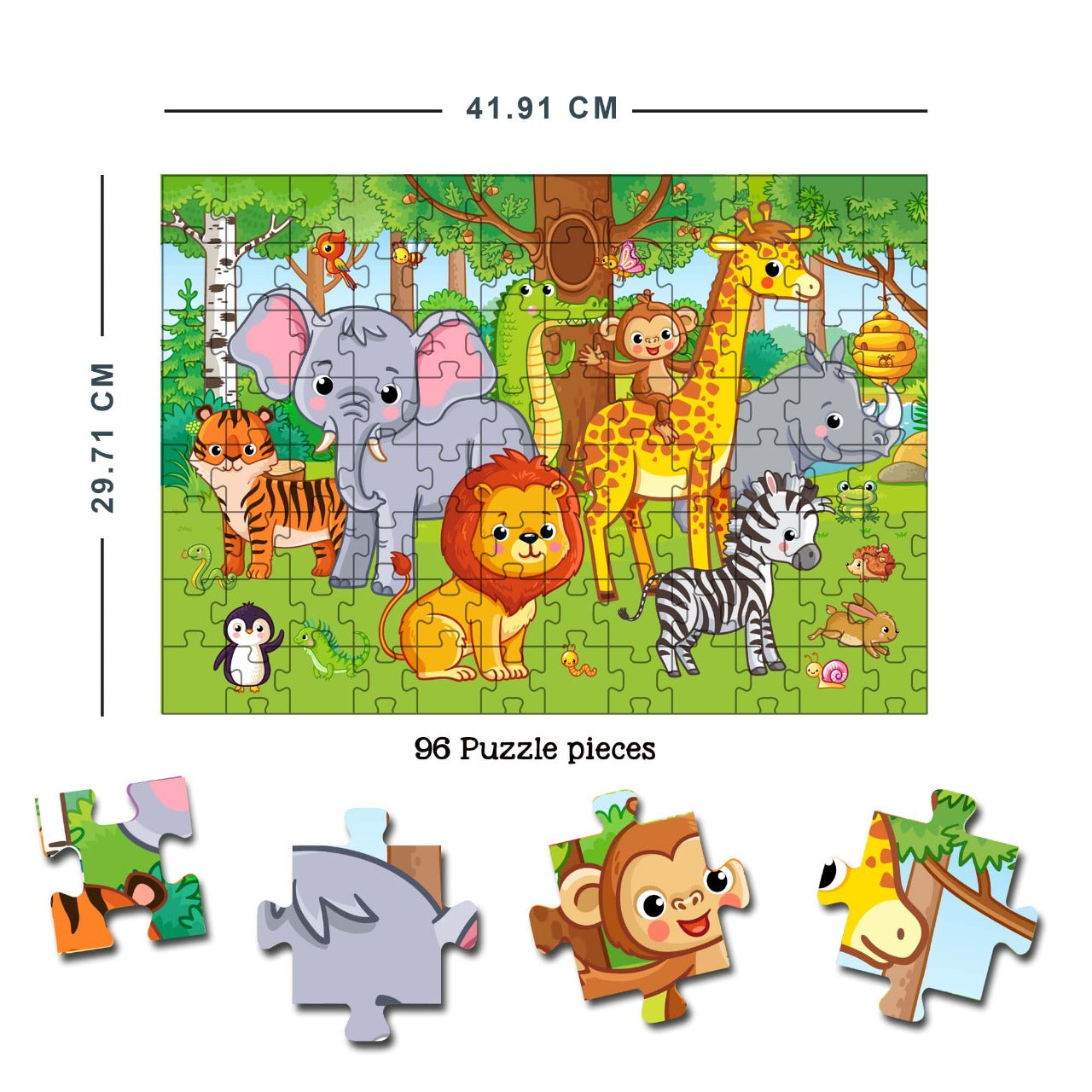 Dreamland Publications At the Jungle Jigsaw Puzzle for Kids – 96 Pcs | With Colouring & Activity Book and 3D Model - Distacart