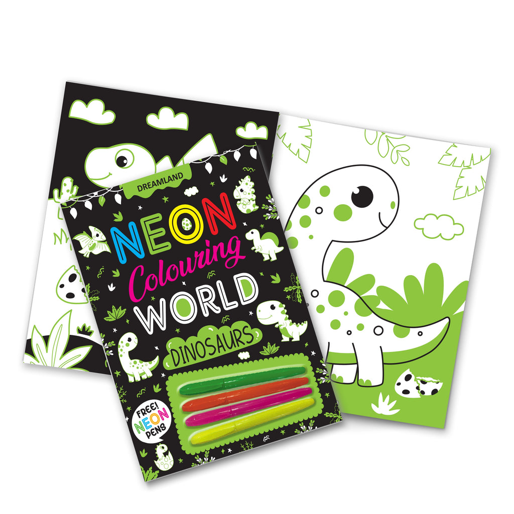 Dreamland Publications Dinosaurs Neon Colouring World Book for Kids Age 4 - 7 years with Neon Pens - Distacart