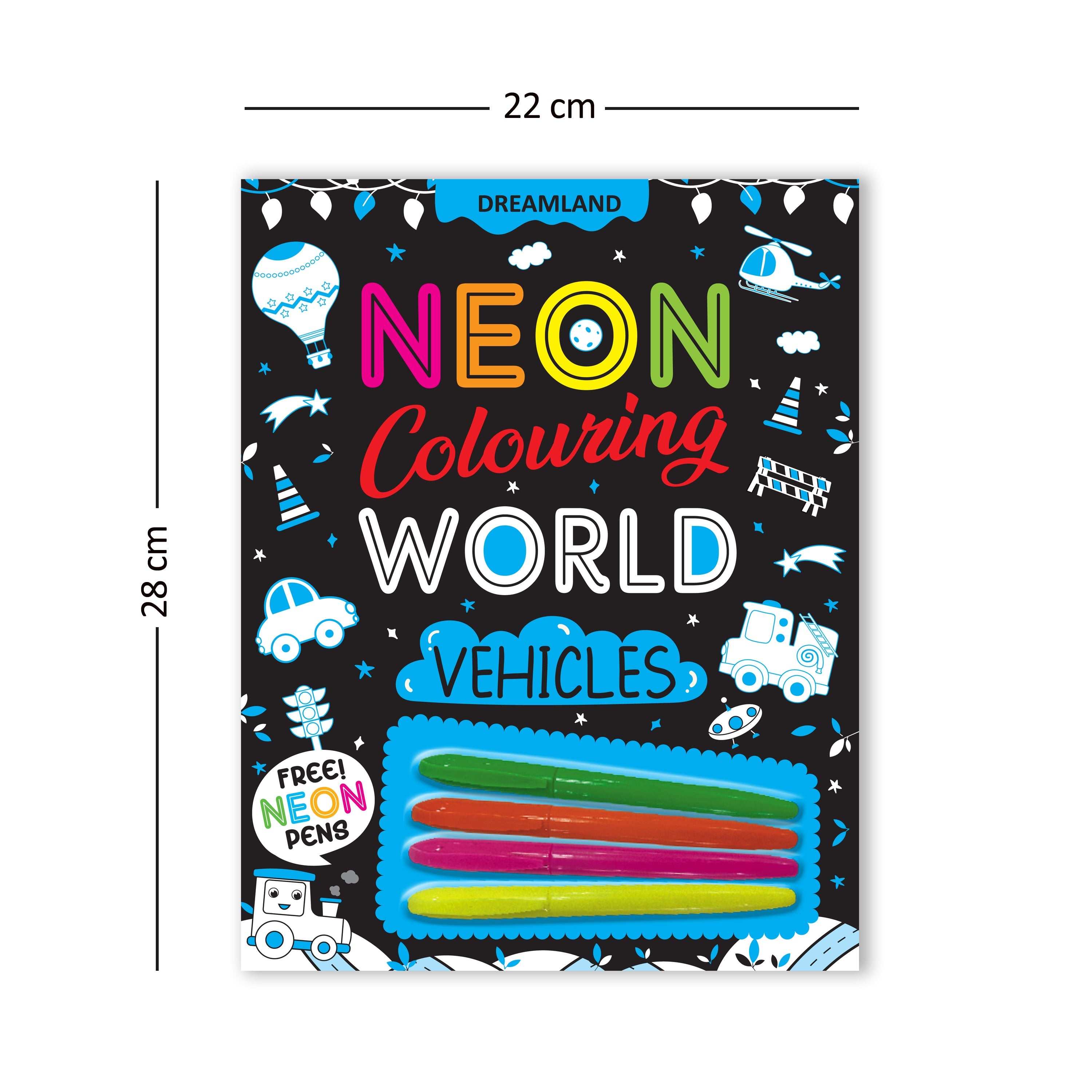 Dreamland Publications Vehicles Neon Colouring World Book for Kids Age 4 - 7 years with Neon Pens - Distacart