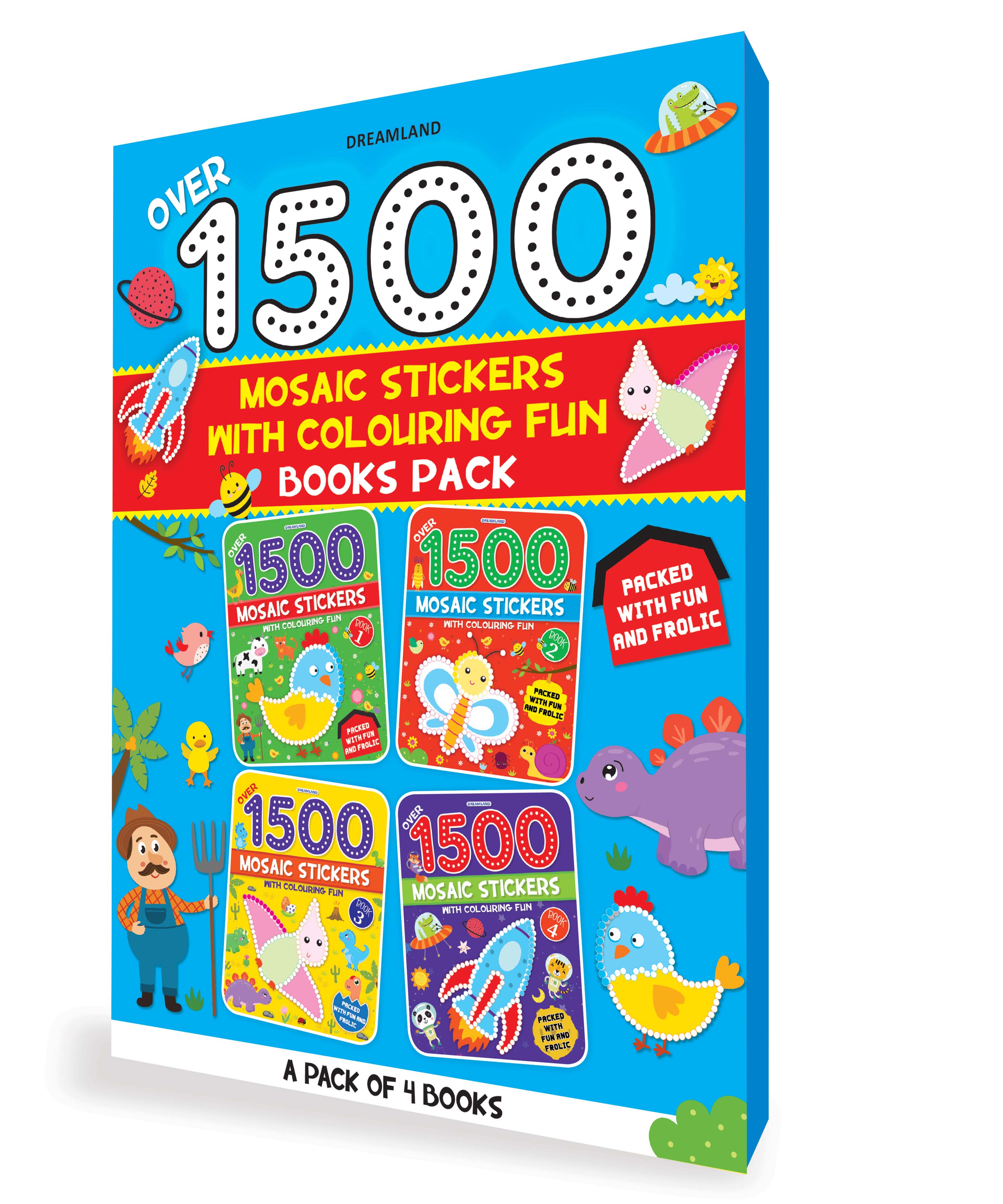 Dreamland Publications 1500 Mosaic Stickers with Colouring Fun Books Pack - A Set of 4 Books - Distacart