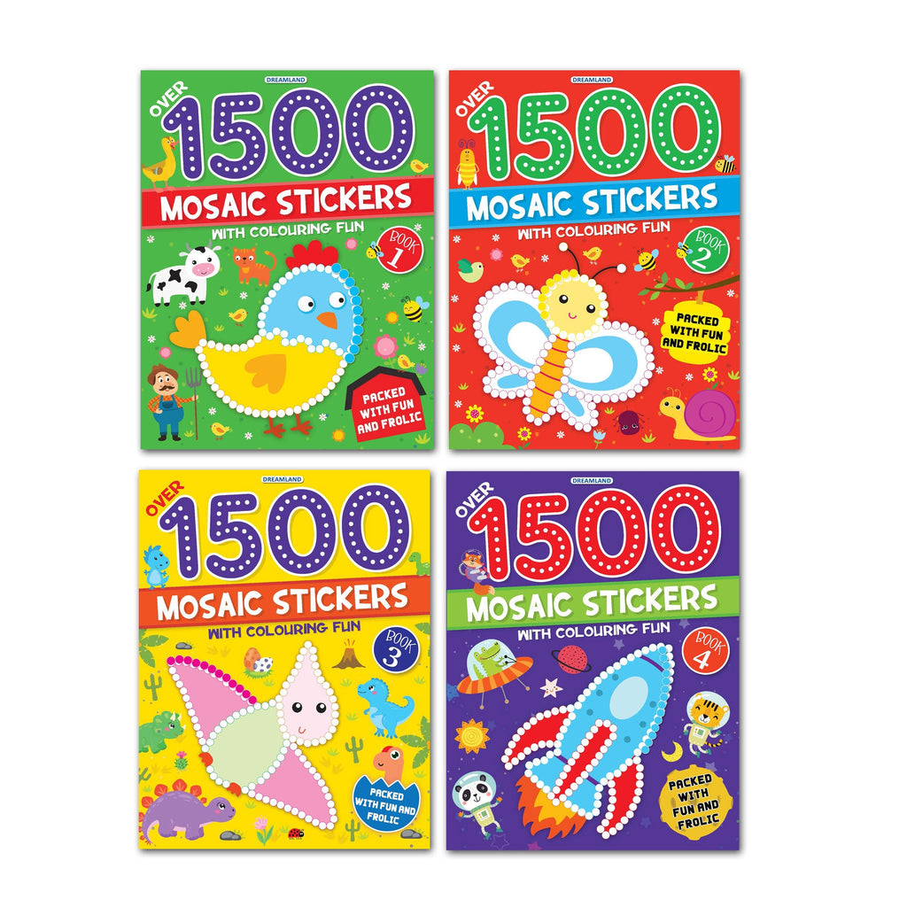 Dreamland Publications 1500 Mosaic Stickers with Colouring Fun Books Pack - A Set of 4 Books - Distacart