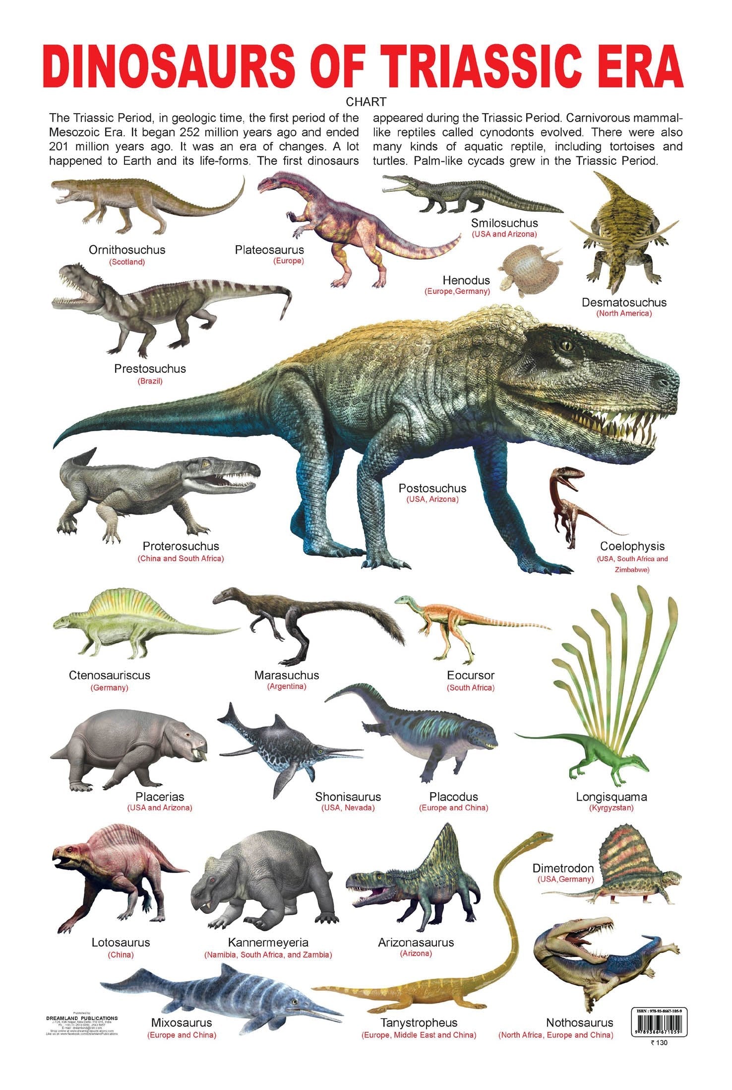 Dreamland Publications Educational Chart for Kids - Dinosaurs of Triassic Era - Distacart