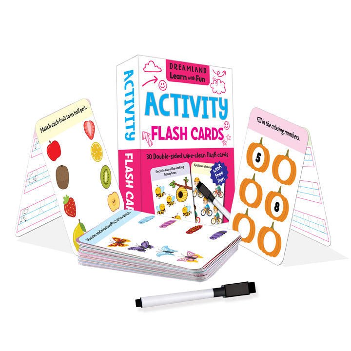 Dreamland Publications Flash Cards Activity - 30 Double Sided Wipe Clean Flash Cards for Kids (With Free Pen) - Distacart