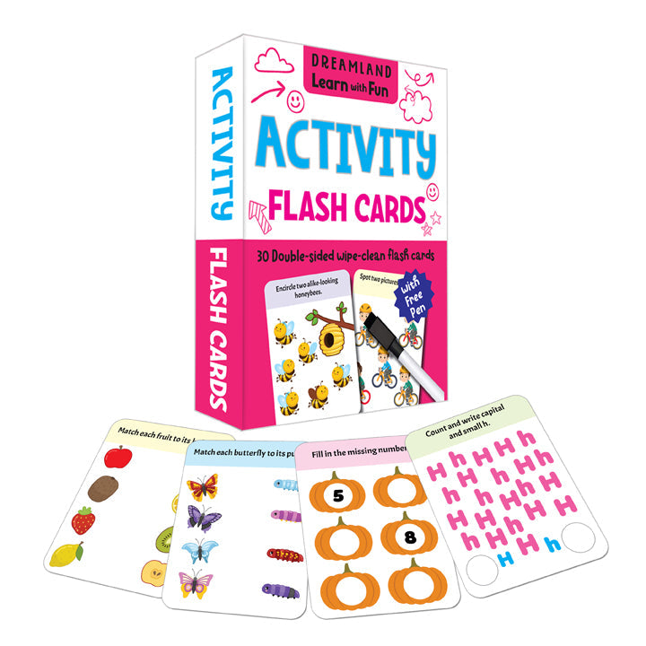 Dreamland Publications Flash Cards Activity - 30 Double Sided Wipe Clean Flash Cards for Kids (With Free Pen) - Distacart