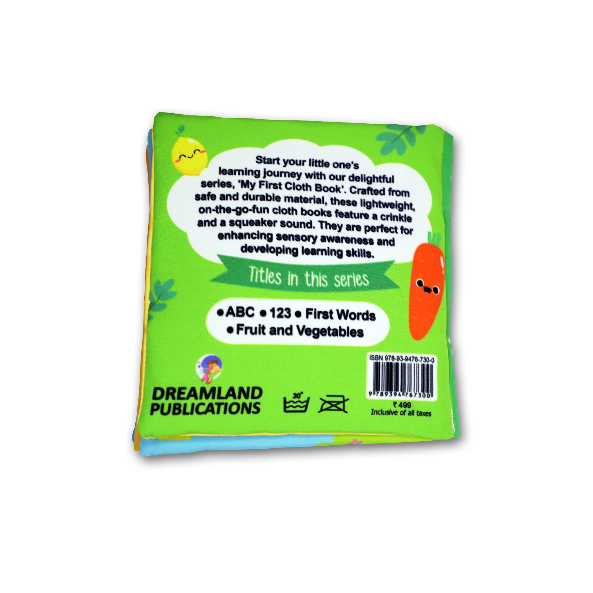 Dreamland Publications Baby My First Cloth Book Fruit and Vegetables with Squeaker and Crinkle Paper, Non-Toxic Early Educational Toy for Toddler, Infants - Distacart