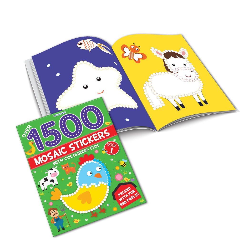 Dreamland Publications 1500 Mosaic Stickers Book 1 with Colouring Fun - Sticker Book for Kids Age 4 - 8 years - Distacart