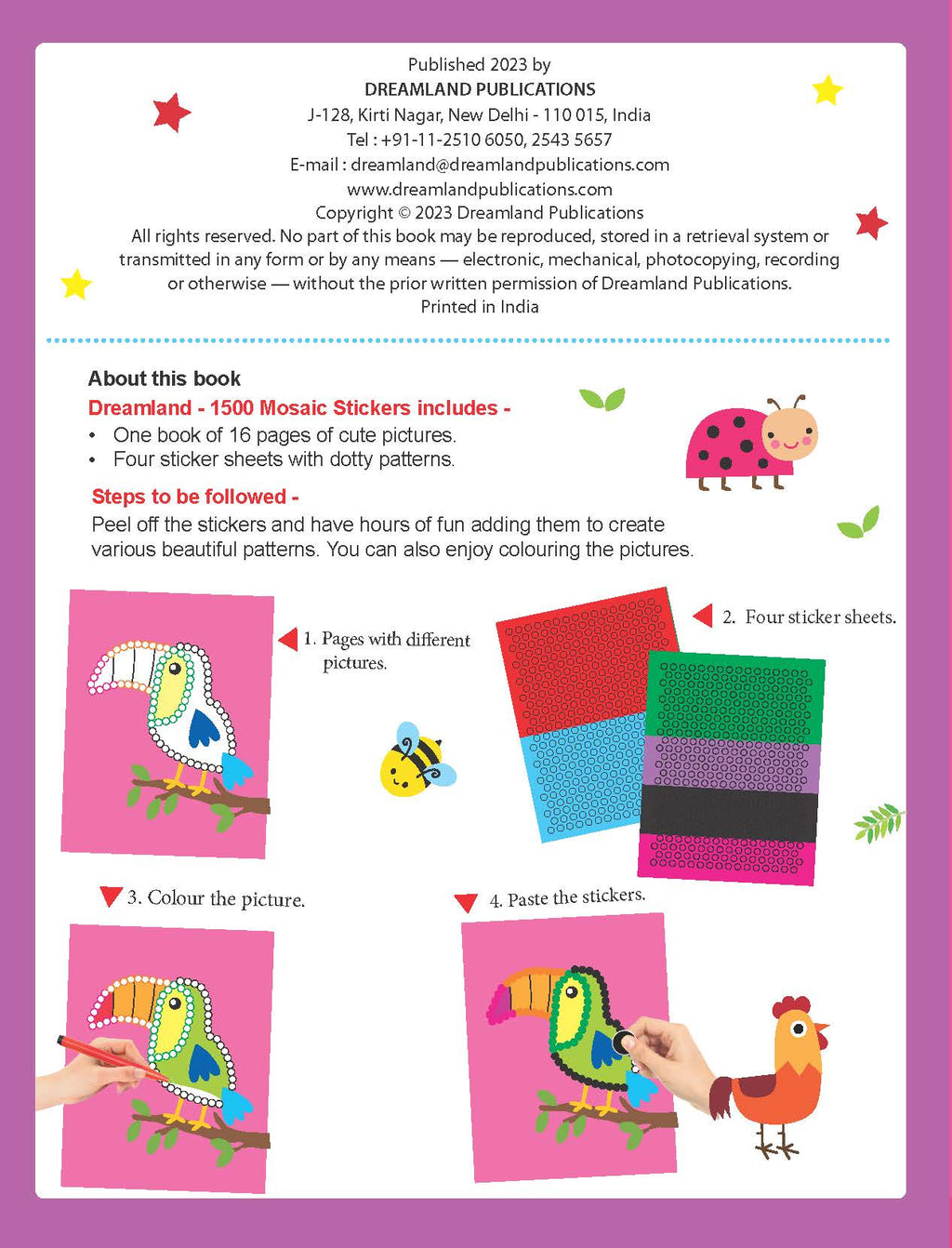 Dreamland Publications 1500 Mosaic Stickers Book 2 with Colouring Fun - Sticker Book for Kids Age 4 - 8 years - Distacart